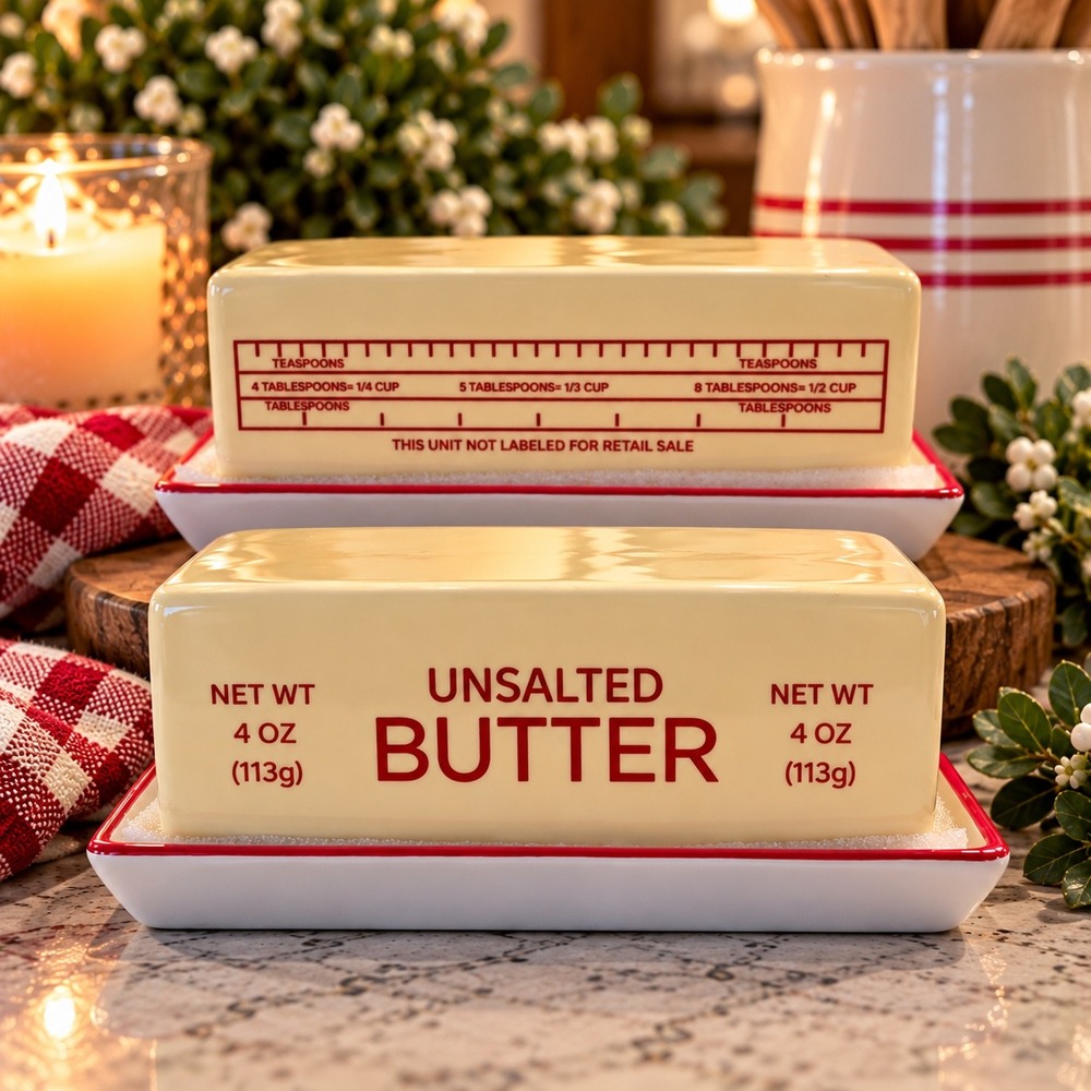 Vintage Ceramic Unsalted Butter Dish Red White Novelty Stick Measurement Lid